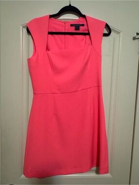French Connection Bright Pink Square-Neck Mini Dress